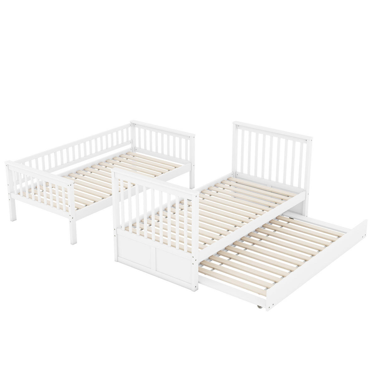 ETAGENBETT 90/200 cm weiß mit Ausziehbett und stabiler Treppe - Weiß, Holz (90/200cm) - OKWISH