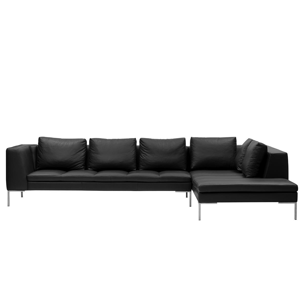 ECKSOFA mit Ottomane - Chromfarben/Schwarz, Leder/Metall (319/230cm) - home24