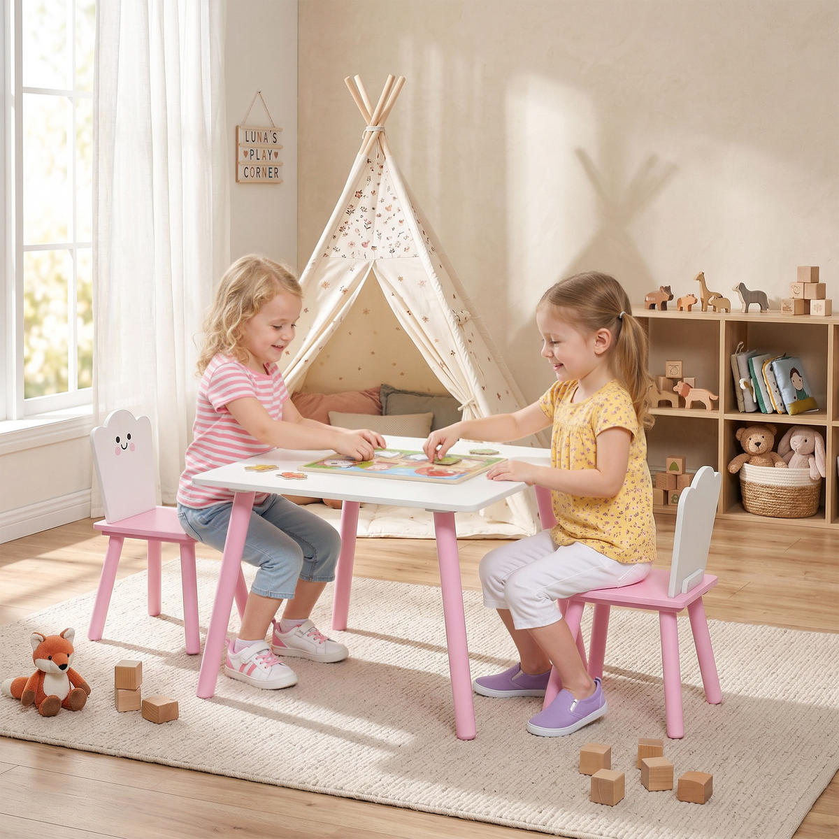 KINDERTISCHGRUPPE Rosa 60.0/60.0/44.0cm - Rosa, Holzwerkstoff (60/44/60cm)