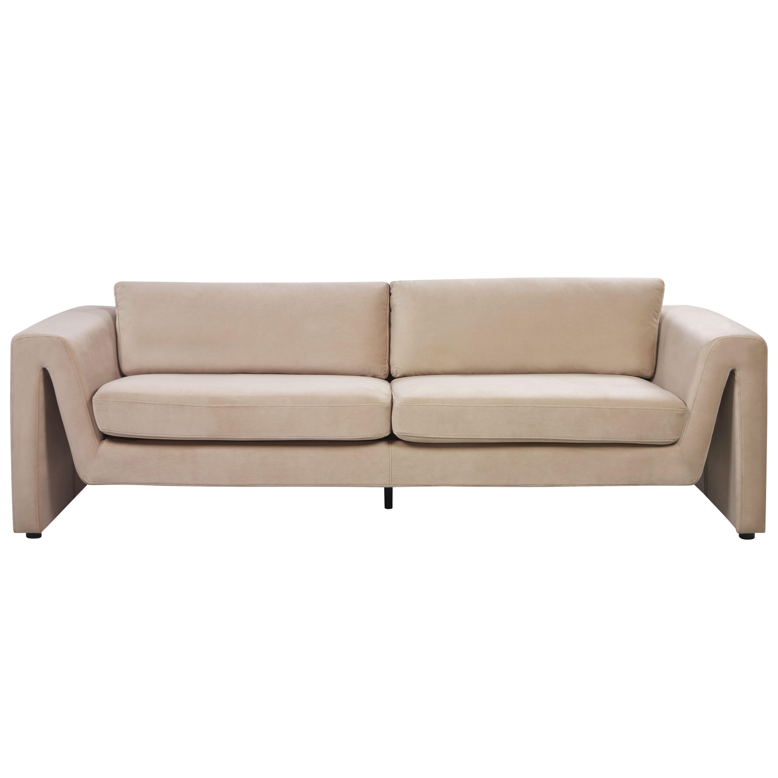 3-SITZER-SOFA Samtstoff sandbeige Maunu - Sandfarben/Schwarz, Textil (237/76/83cm) - Beliani