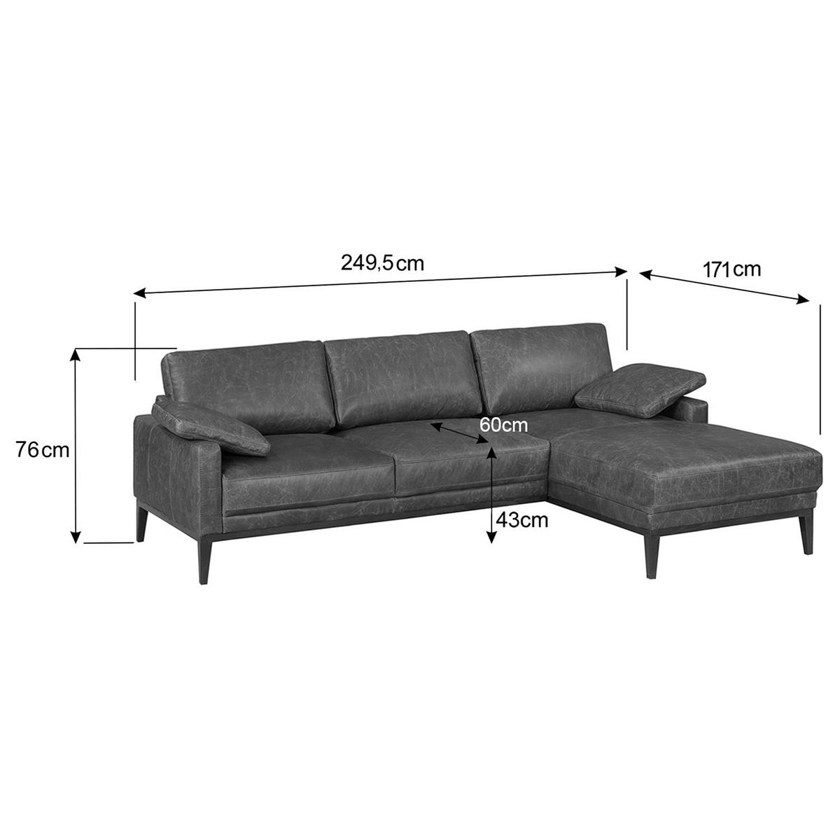 ECKSOFA mit Longchair - Cognac/Dunkelbraun, Leder/Holz (249/171cm) - home24