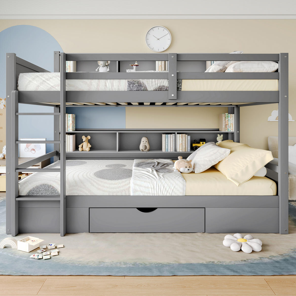 ETAGENBETT 90/200 cm in Grau mit Schublade und Ablagefächern - Grau, Holz (90/200cm) - OKMYHOME