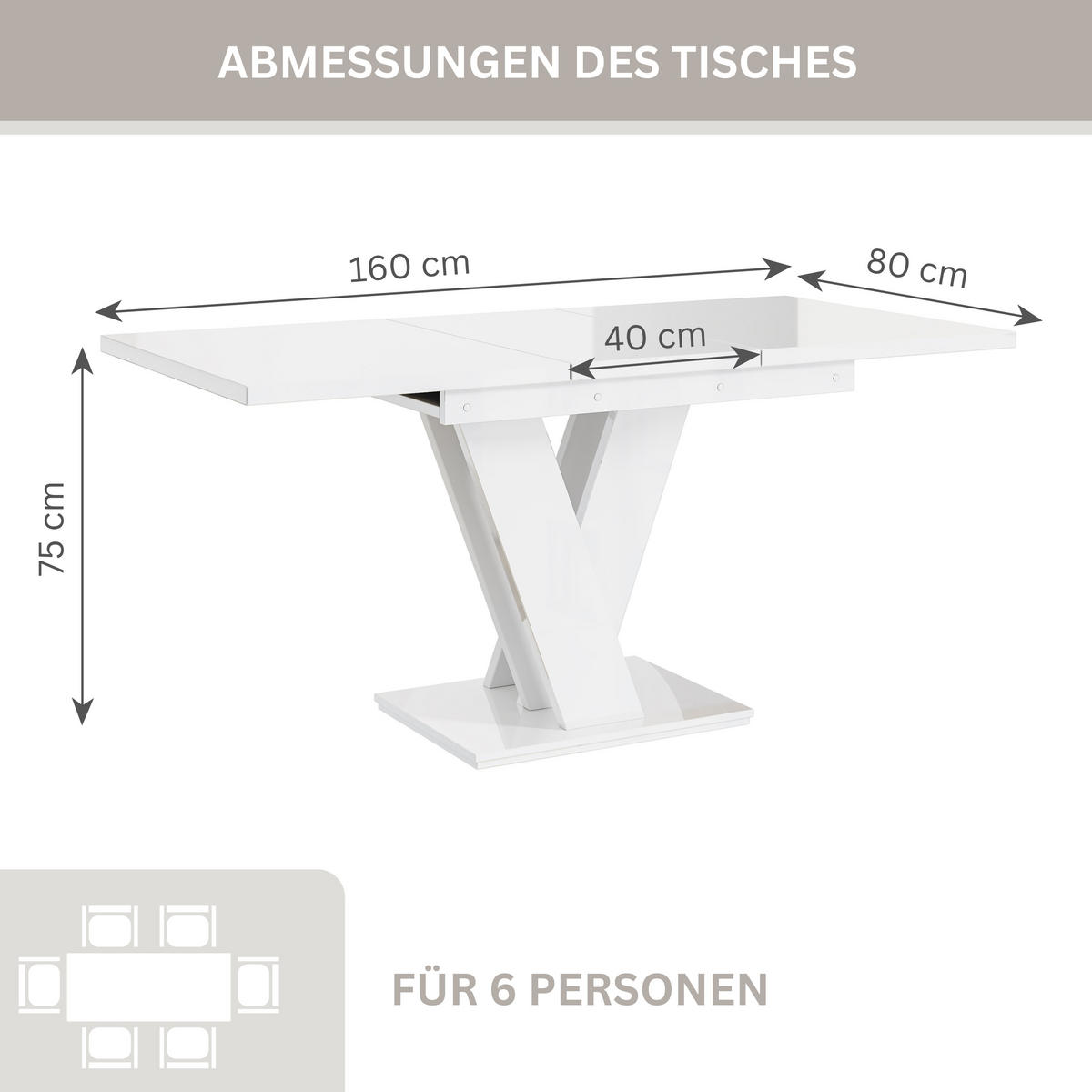 ESSTISCH Ausziehbar 120-160 cm Weiß glänzend - Weiß Hochglanz, Holzwerkstoff (160/80/75cm) - Home Collective