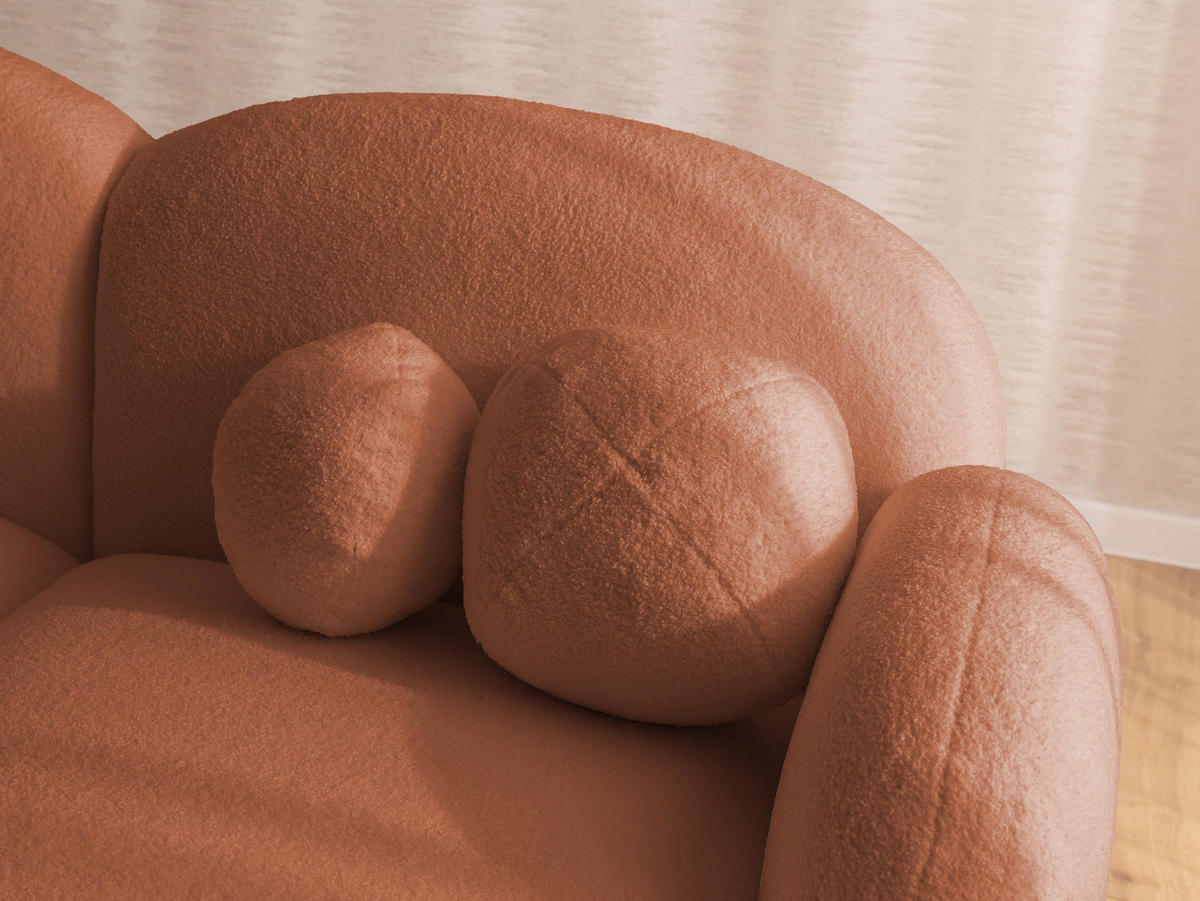 ECKSOFA Nuvola mit abgerundetem Design Terrakotta Bouclé-Stoff - Ottomane Rechts - Terra cotta/Schwarz, Holz/Kunststoff (268/146cm) - S-Style Möbel