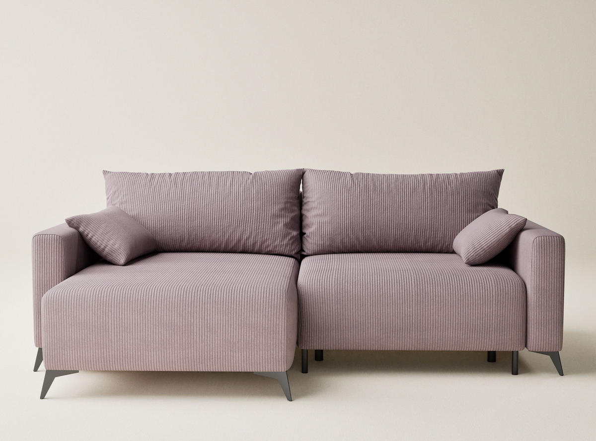 ECKSOFA MIT SCHLAFFUNKTION Leon Lila Samtstoff - Flieder/Schwarz, Holz/Holzwerkstoff (148/239cm) - Maison de Reve