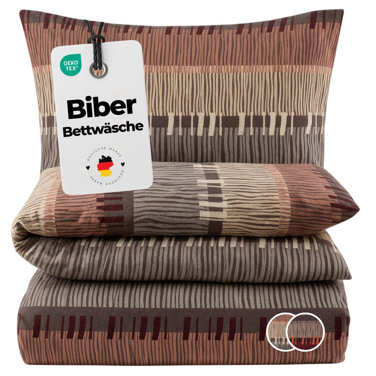 BIBER-BETTWÄSCHE 135x200 - Kuschelig warmer Flanell Bettbezug aus 100% Baumwolle für Herbst & Winter - Boho Muster Braun - Braun, Textil (135/200cm) - Carpe Sonno