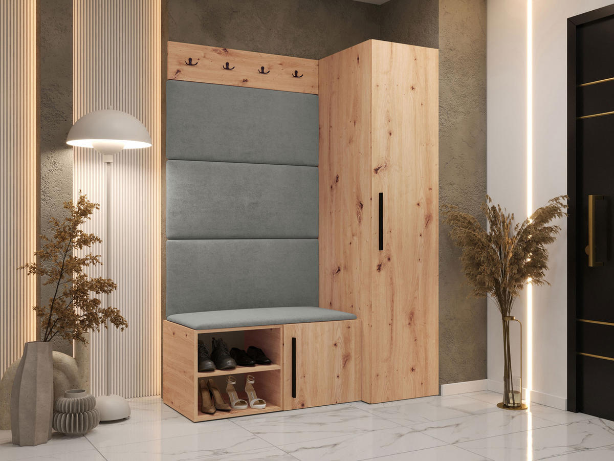 MOBILIER PENTRU HOL Medi II - stejar Artisan/negru, material plastic/compozit lemnos (40/191/50cm) - MIRJAN24