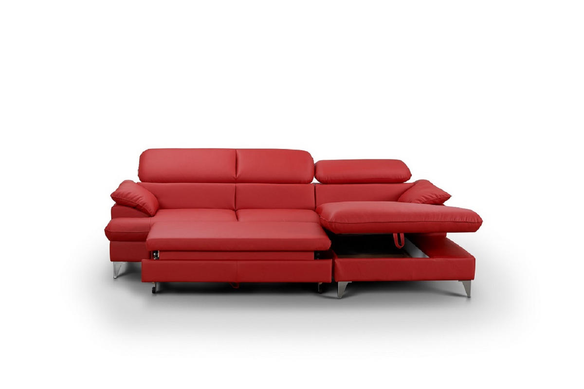 ECKSOFA mit Schlaffunktion und Bettkasten, verstellbare Kopfstützen - Chromfarben/Rot, Textil/Metall (167/254cm) - Cotta