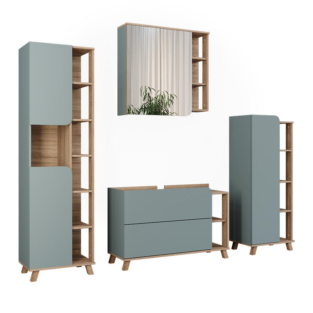 BADRUMSMÖBELSET Karen Sonoma/blå 4 delar Sonoma ek, Mörkblå 65/100/35 cm