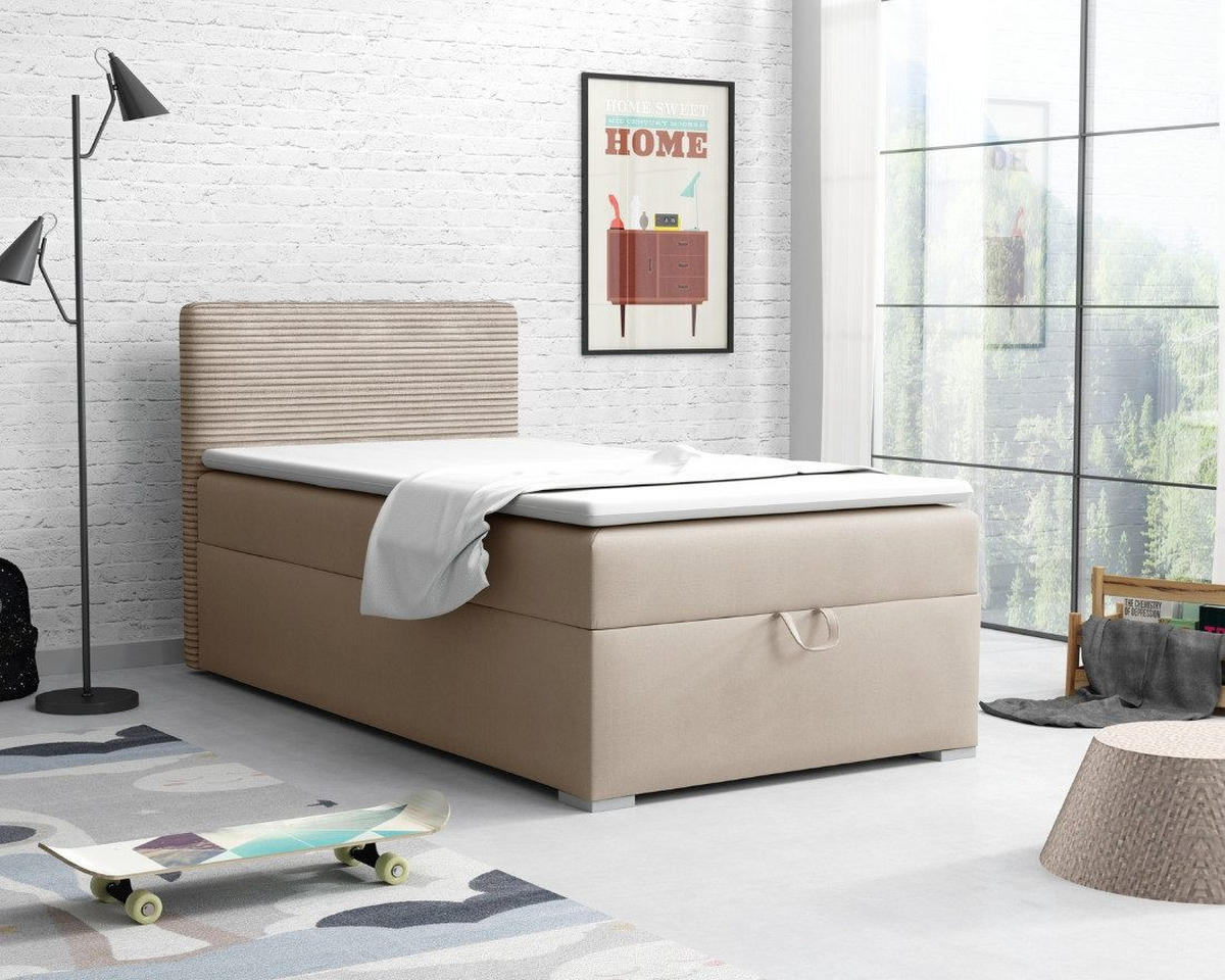 BOXBETT TEEN 1 90/200 in Velours/Cord Beige H3 - Beige, Holz/Holzwerkstoff (90/200cm) - Deine Möbel 24