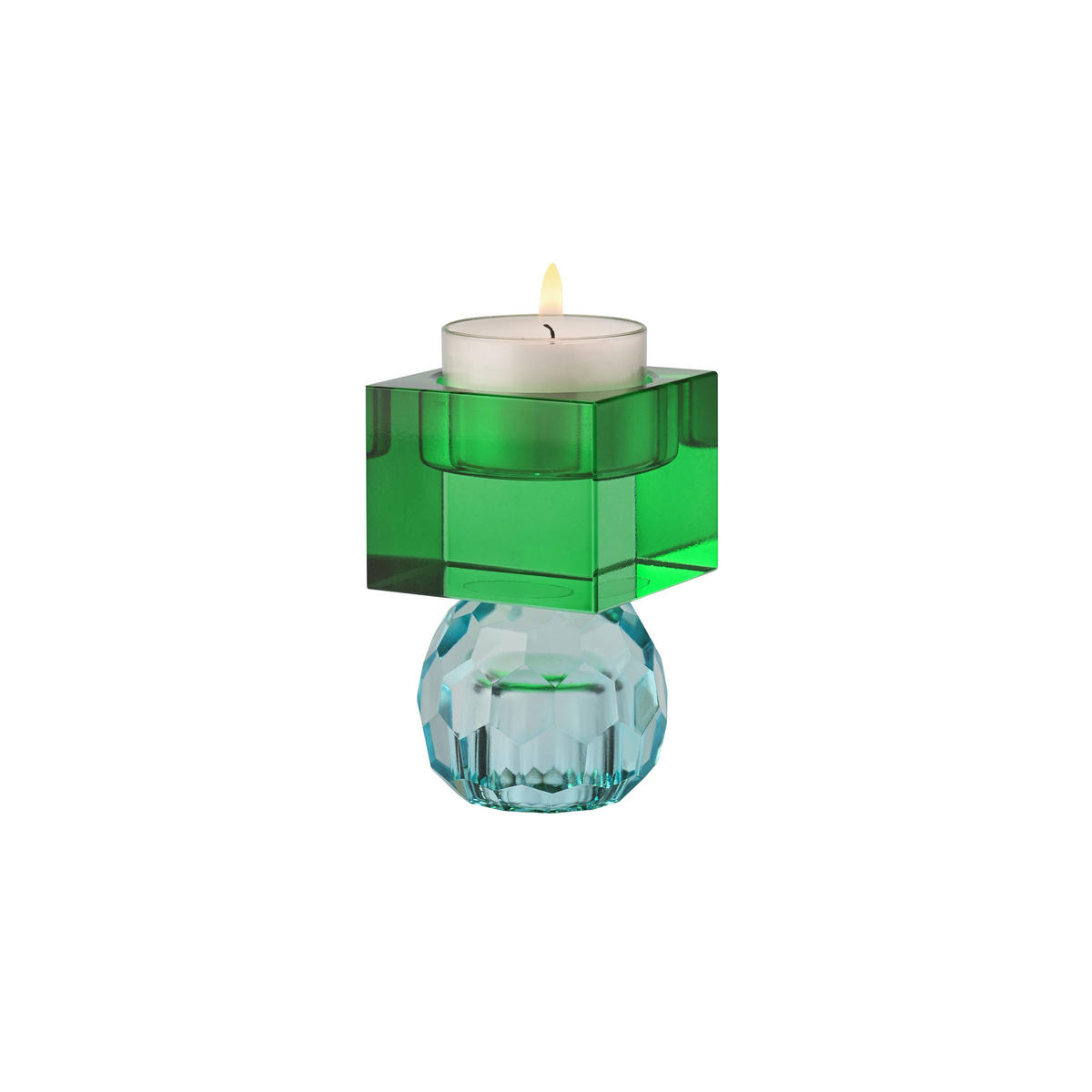 KERZENHALTER Sari Kugel Cube, Glas, Hellblau / Grün, H 8 cm - Blau, Glas (6/10/6cm) - Gift Company