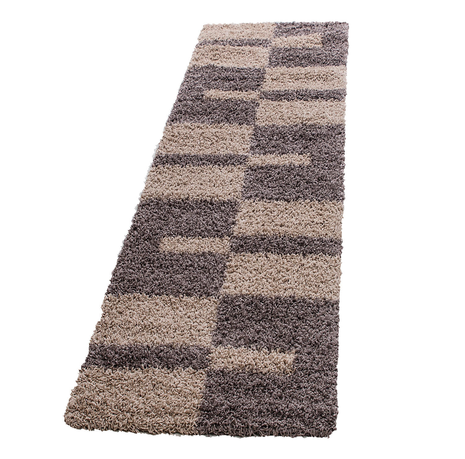 TEPPICH Hochflor Shaggy Karo Design Polypropylen Wohnzimmer Taupe Läufer 80x250 - Taupe, Textil (80/250cm) - KADIMA DESIGN