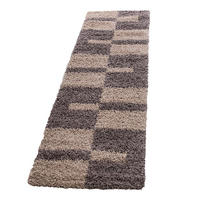 TEPPICH Hochflor Shaggy Karo Design Polypropylen Wohnzimmer Taupe Läufer 80x250 - Taupe, Textil (80/250cm) - KADIMA DESIGN