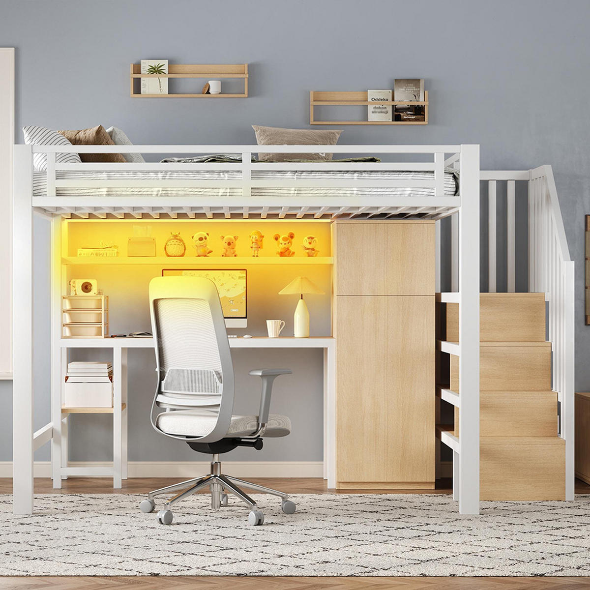 HOCHBETT 140x200 cm mit Schreibtisch/Regal, Weiß - Weiß, Metall (140/200cm) - KOMHTOM
