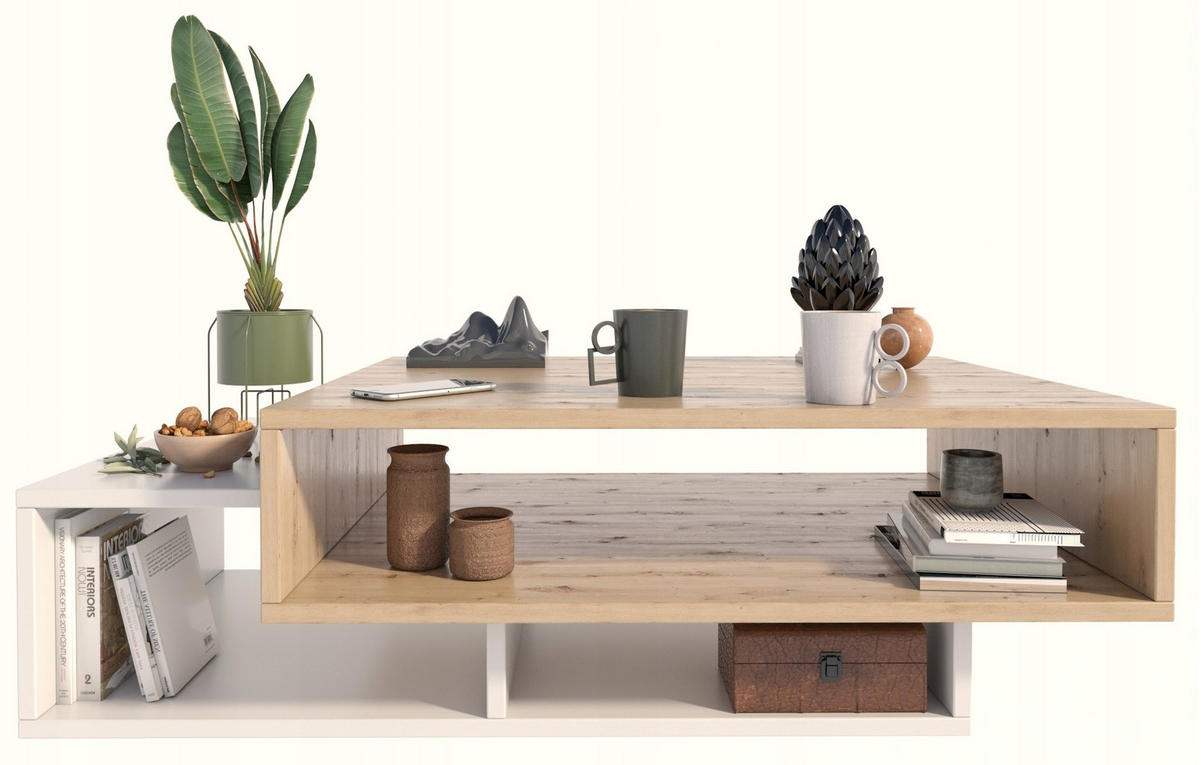 COUCHTISCH SARA Artisan Eiche-Weiß 100/50/34 cm - Eiche Artisan/Weiß, Holzwerkstoff (50/100/34cm) - Matkam Möbel