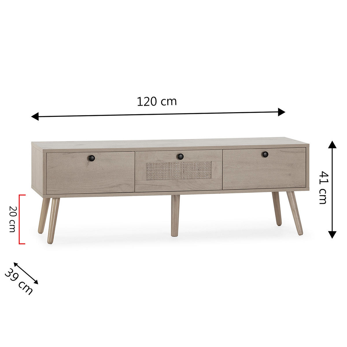 TV-ELEMENT Bella 3 Türen Eiche farbe - Honigeiche, Holzwerkstoff (120/41/39cm) - VS Venta-stock