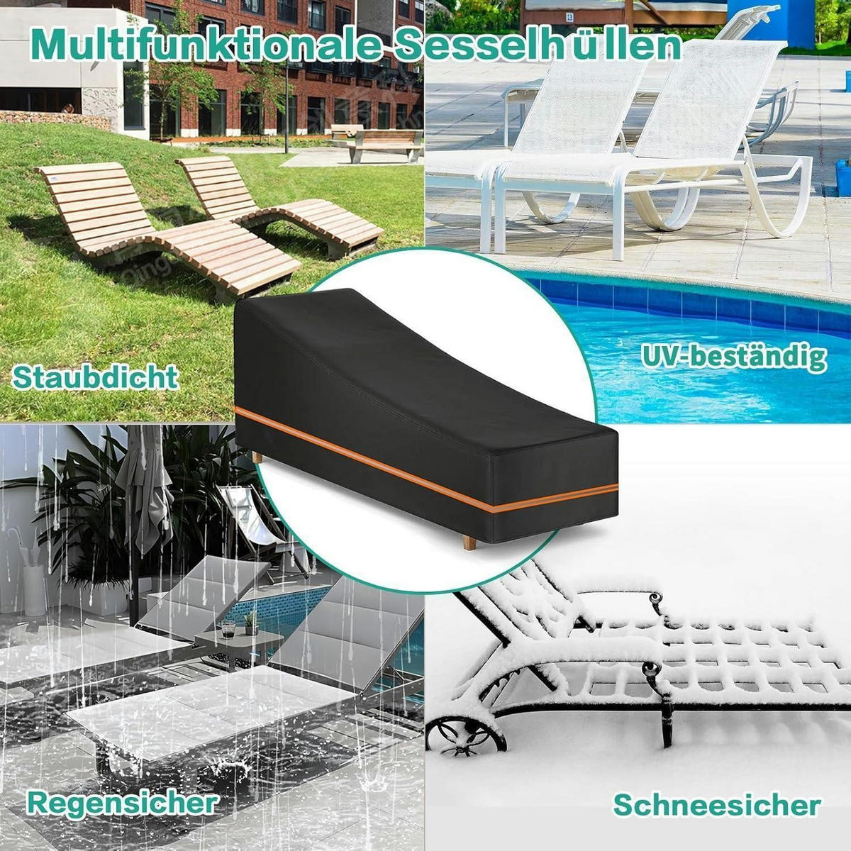 GARTENLIEGE Abdeckung Schwarz 200 x 75 x 40/70 cm - Schwarz, Textil (75/70/200cm)