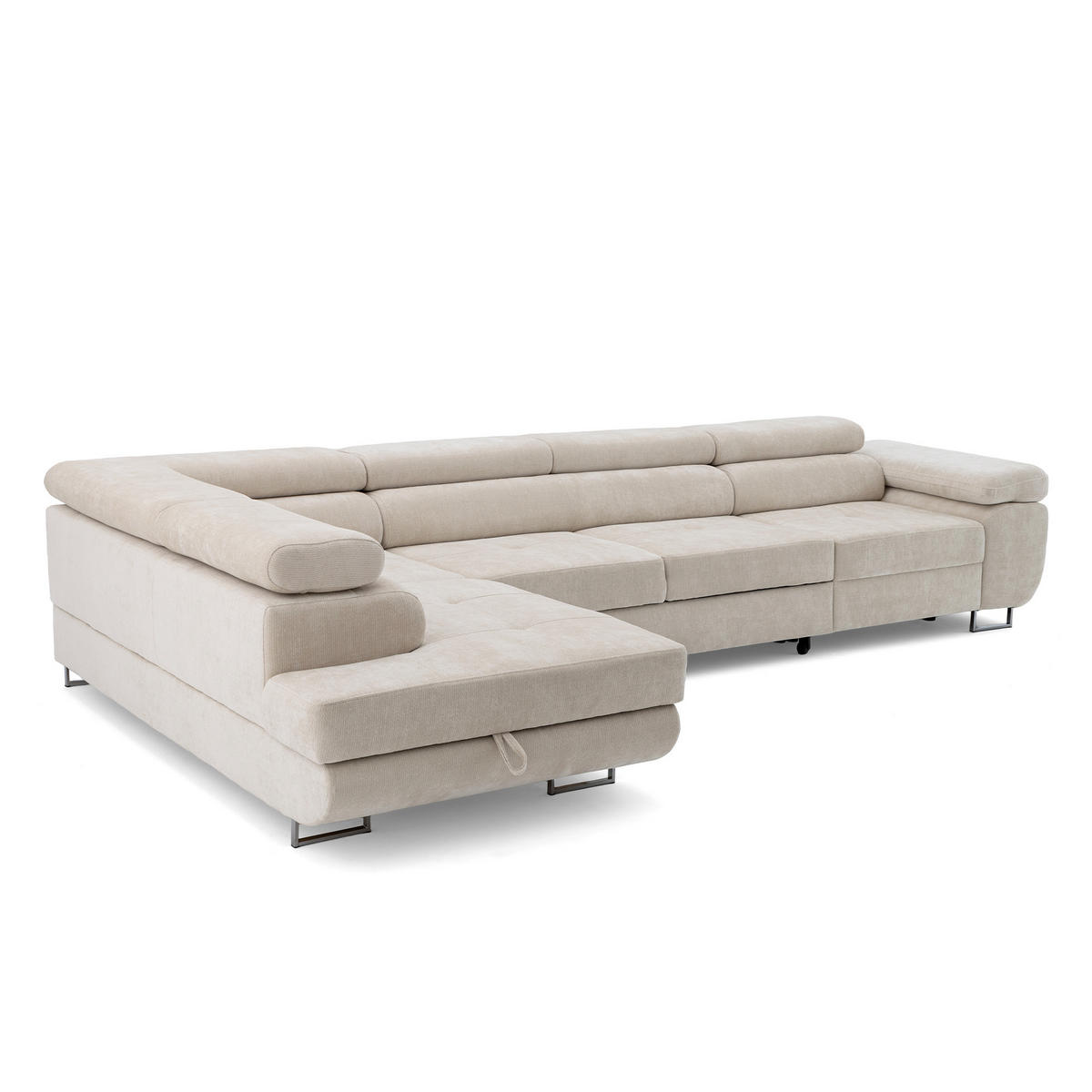 ECKSOFA WILD MAXI L Links mit Schlaffunktion 125x195 Chenille Beige - Chromfarben/Beige, Holz/Textil (350/203cm) - Muffo