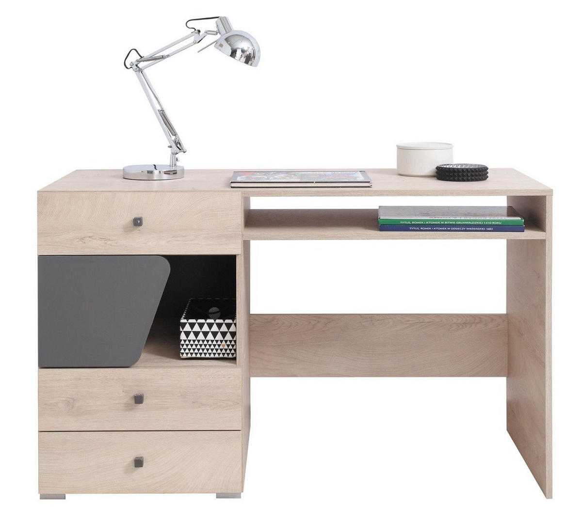 JUGENDZIMMER Davis Set B mit Bett 120 x 200 - Eiche / Anthrazit - Eichefarben/Anthrazit, Holzwerkstoff (124/85/230cm) - QMM TraumMöbel