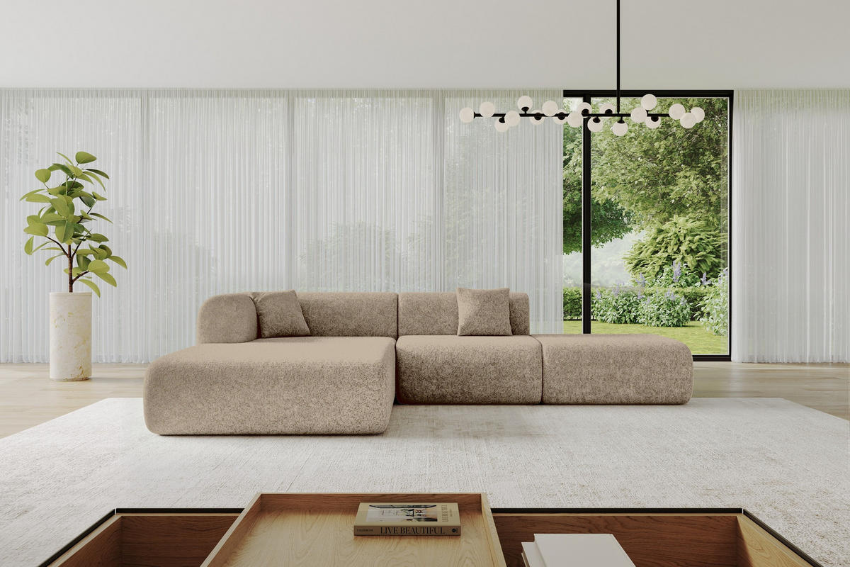 ECKSOFA Ottomane Links OVLY-L 289x176x71 Braun Chenille - Cognac/Schwarz, Holzwerkstoff/Kunststoff (176/289cm) - ALTDECOR
