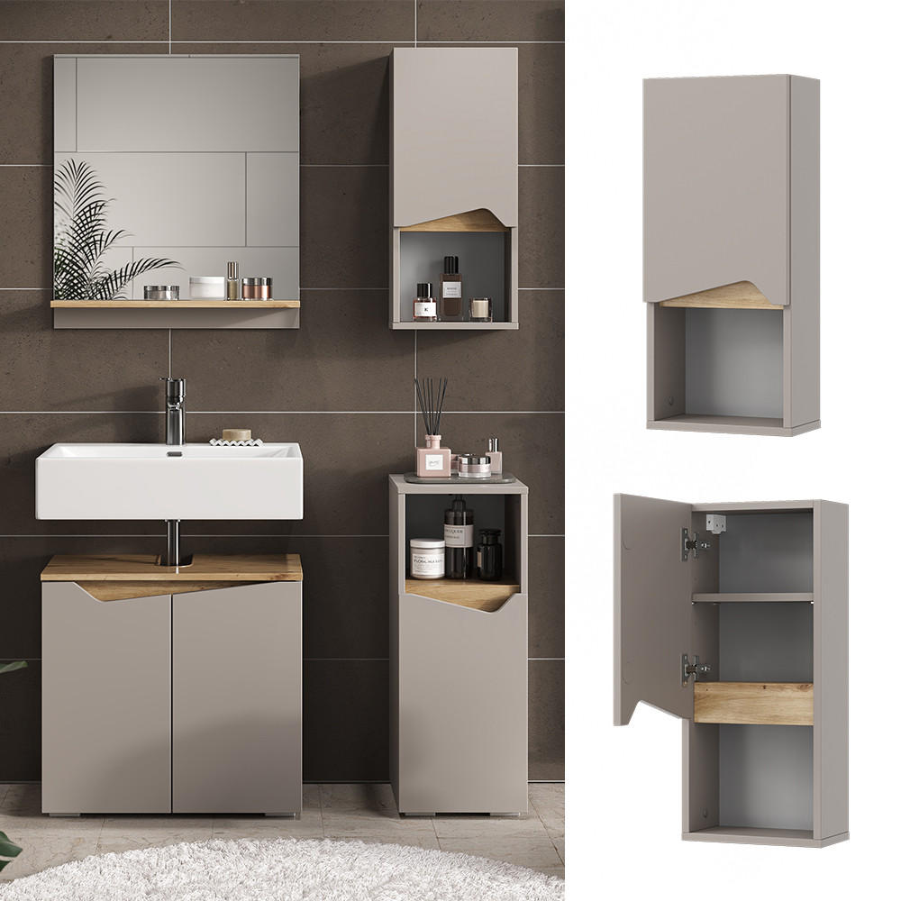 BADSCHRANK Marelle Greige 30 x 67 cm mit Tür und offenem Fach - Greige, Holzwerkstoff (30/67/17cm) - Vicco