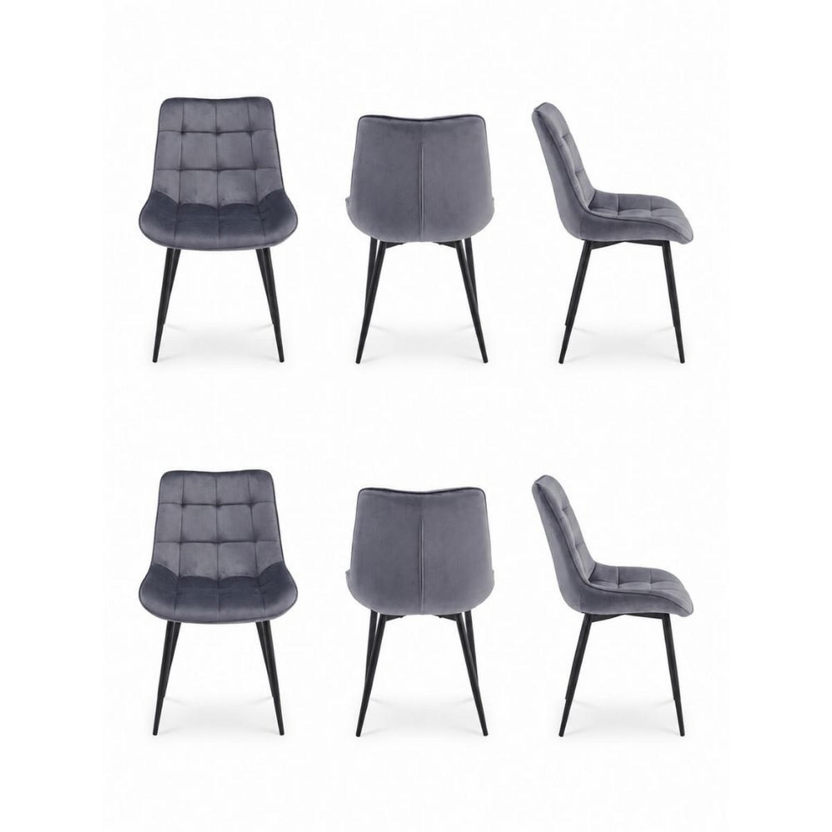 STÜHLE Esszimmerstuhl Samt, Rückenpolster moderner Küchen- & Wohnzimmerstuhl, 1 Stück, Grau - Schwarz/Grau, Metall (44/84/60cm) - AN Furniture Store