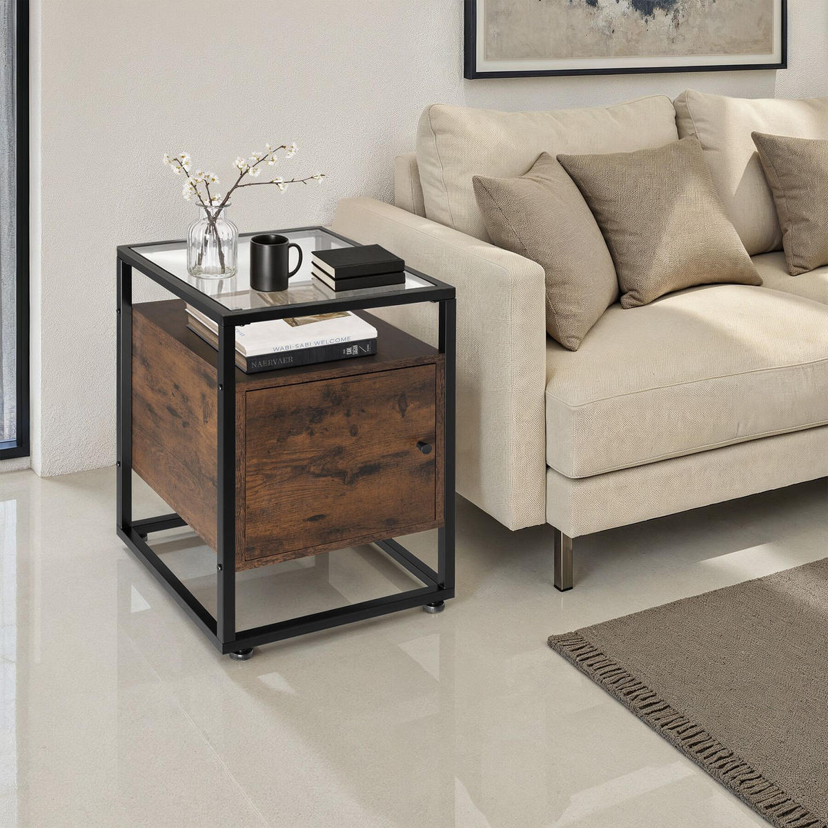 NACHTSCHRANK Dudley, 40 x 43 x 60,5 cm, Industrial Holz dunkel, rustikal - Rostfarben, Holzwerkstoff (40/60.5/43cm) - tectake