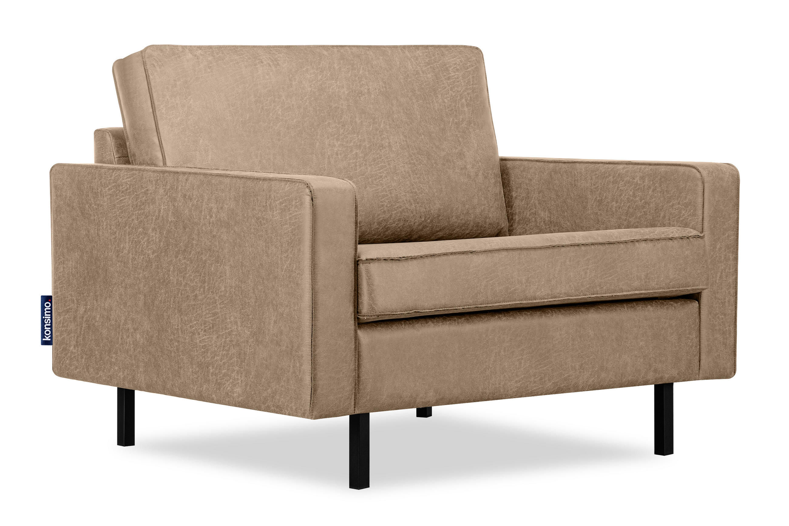 1,5-SITZER-SESSEL INVIA mit Armlehnen vintage, Lederoptik-Stoff, Beige - Beige/Schwarz, Textil (116/87/98cm) - KONSIMO®