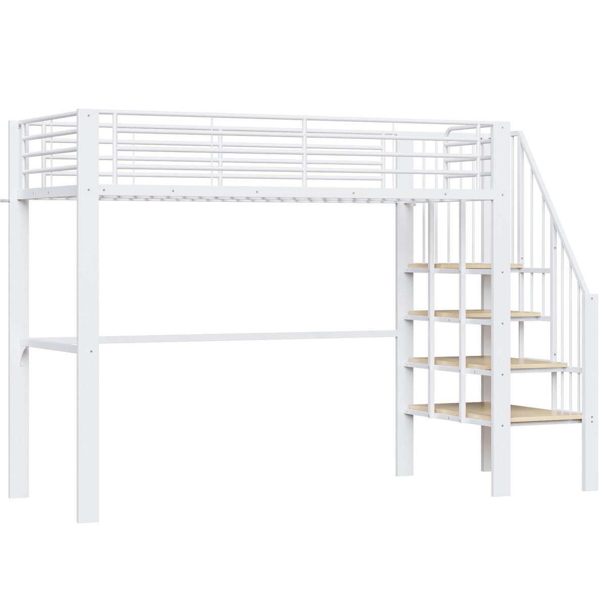 HOCHBETT 90/200 cm mit Treppe und Stauraum aus Metall und Holz, Weiß - Weiß, Metall (90/200cm) - Redom