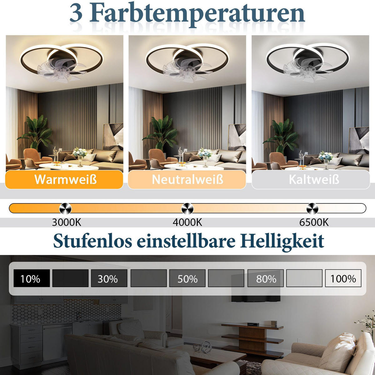 DECKENVENTILATOR Erik II 50/50/17cm - Schwarz, Kunststoff (50/33/17cm) - Nettlife