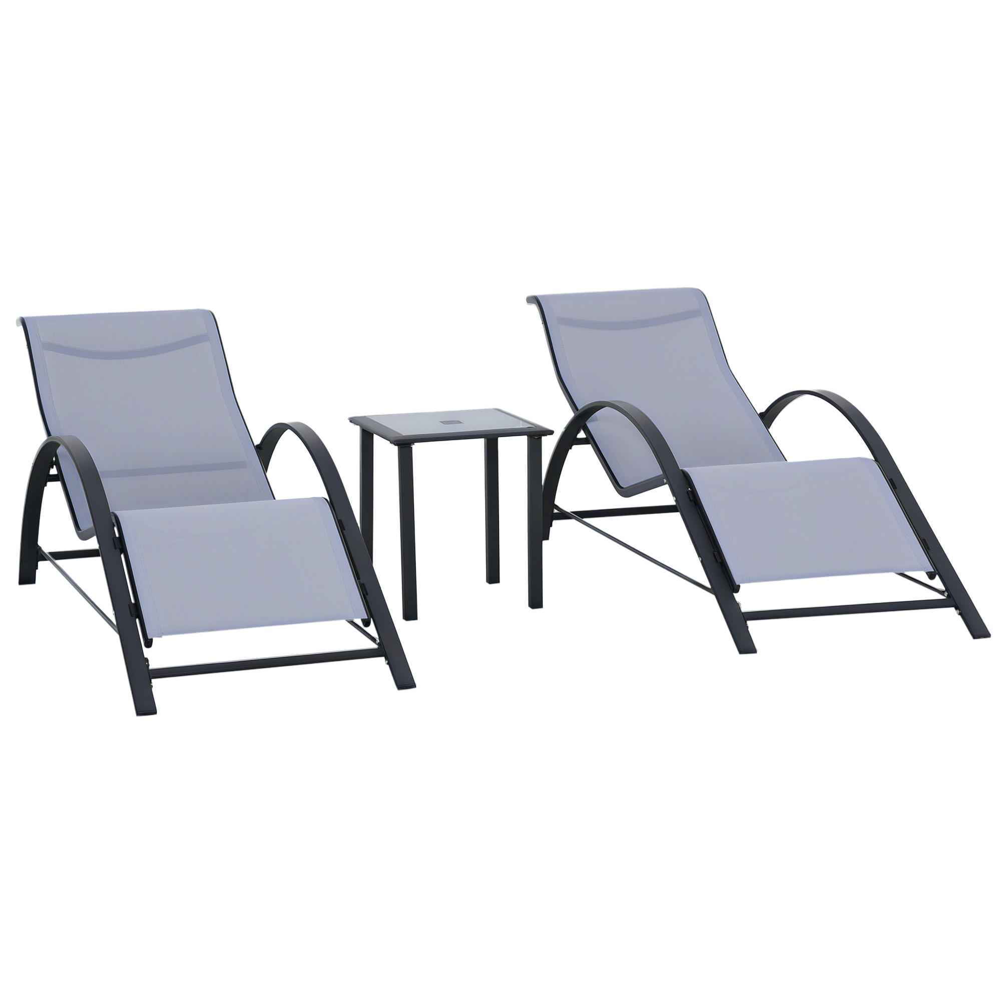 GARTENSONNENLIEGE, Glas-Tisch-2er-Set, Gris Clair, mit Couchtisch, 59 x 169 x 66 cm - Hellgrau, Metall (169/66/59cm) - Vallsero