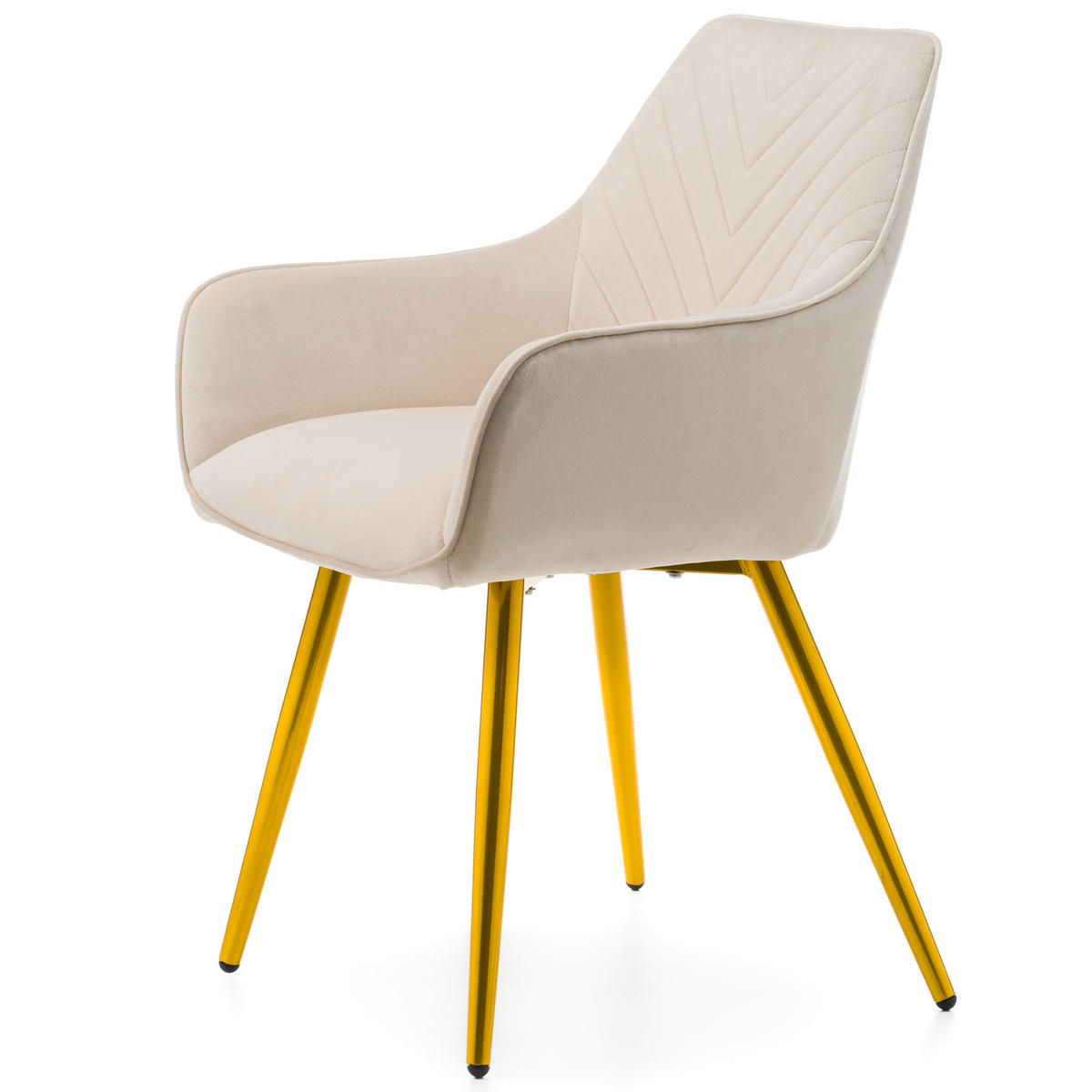 STUHL VASTO gepolstert mit Steppung - beige goldene Beine - Samt Velours - Ecru/Beige, Textil/Metall (58/87/60cm) - NEW HOME