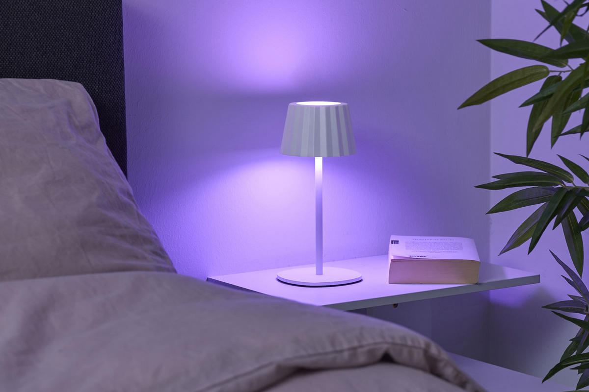 3IN1-LED-TISCHLAMPE - Flaschenleuchte mit Dimmfunktion und 3000mAh Akku für Innen und Außen, Plissee weiß - Weiß, Metall (15/15/45cm) - Northpoint