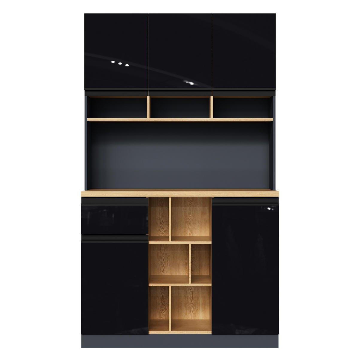 HOCHSCHRANK in Anthrazit mit Hochglanz-Schwarz, Schublade, Türen und verstellbaren Regalen, 105/45/185 cm, Anthrazit，Schwarz - Schwarz, Holzwerkstoff (105/185/45cm) - Redom