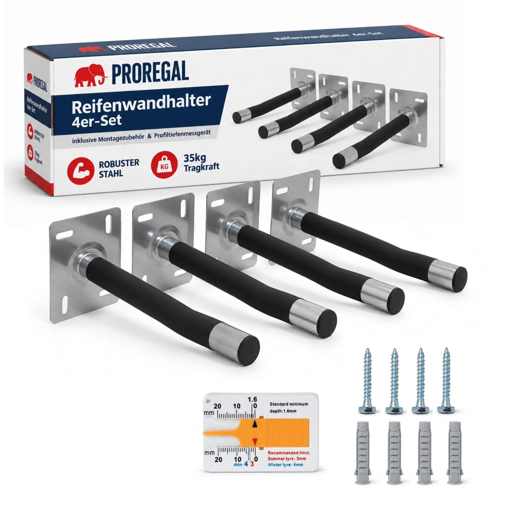 Proregal Autoreifen-Wandhalter Schwarz 13x9x35 cm