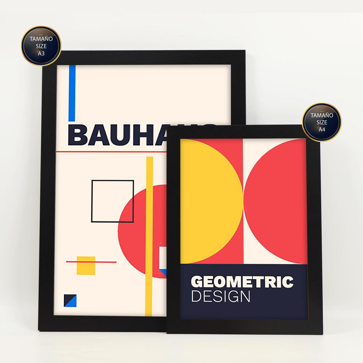 POSTER Set Mit 6 Drucken Im Bauhaus 2 Geometrische Designkollektion Drucke Mit Ästhetische Dekorative Rahmen Für Zuhause A3 & A4 Schwarzer Rahmen - Schwarz, Papier (29/3cm) - Nacnic