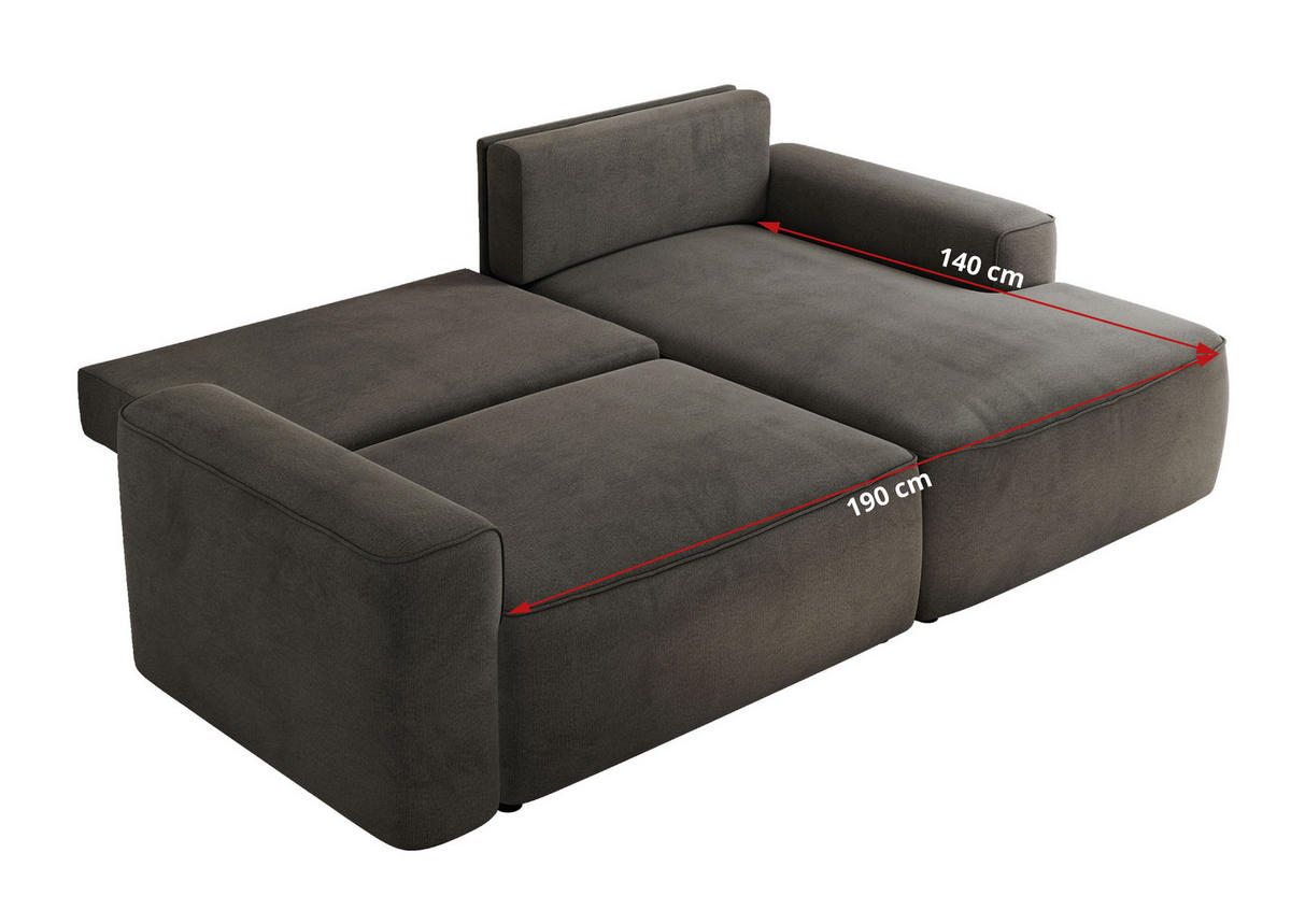 ECKSOFA BELLUNO L Dunkelgrau Velvet - Rechts - Dunkelgrau/Schwarz, Textil (233/144cm) - MKS