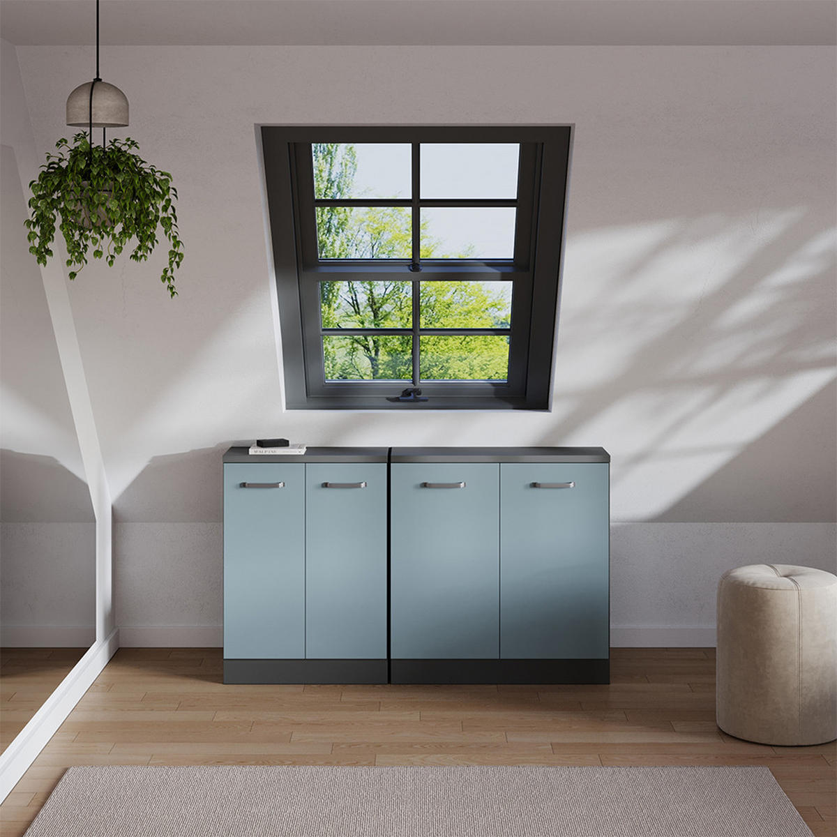 DACHSCHRÄGENSCHRANK-SET Rion Blau-Grau 140 cm 2er Set Schrankkorpuss 60 cm Tiefe - Anthrazit/Blaugrau, Holzwerkstoff (140/83.8/60cm) - Vicco