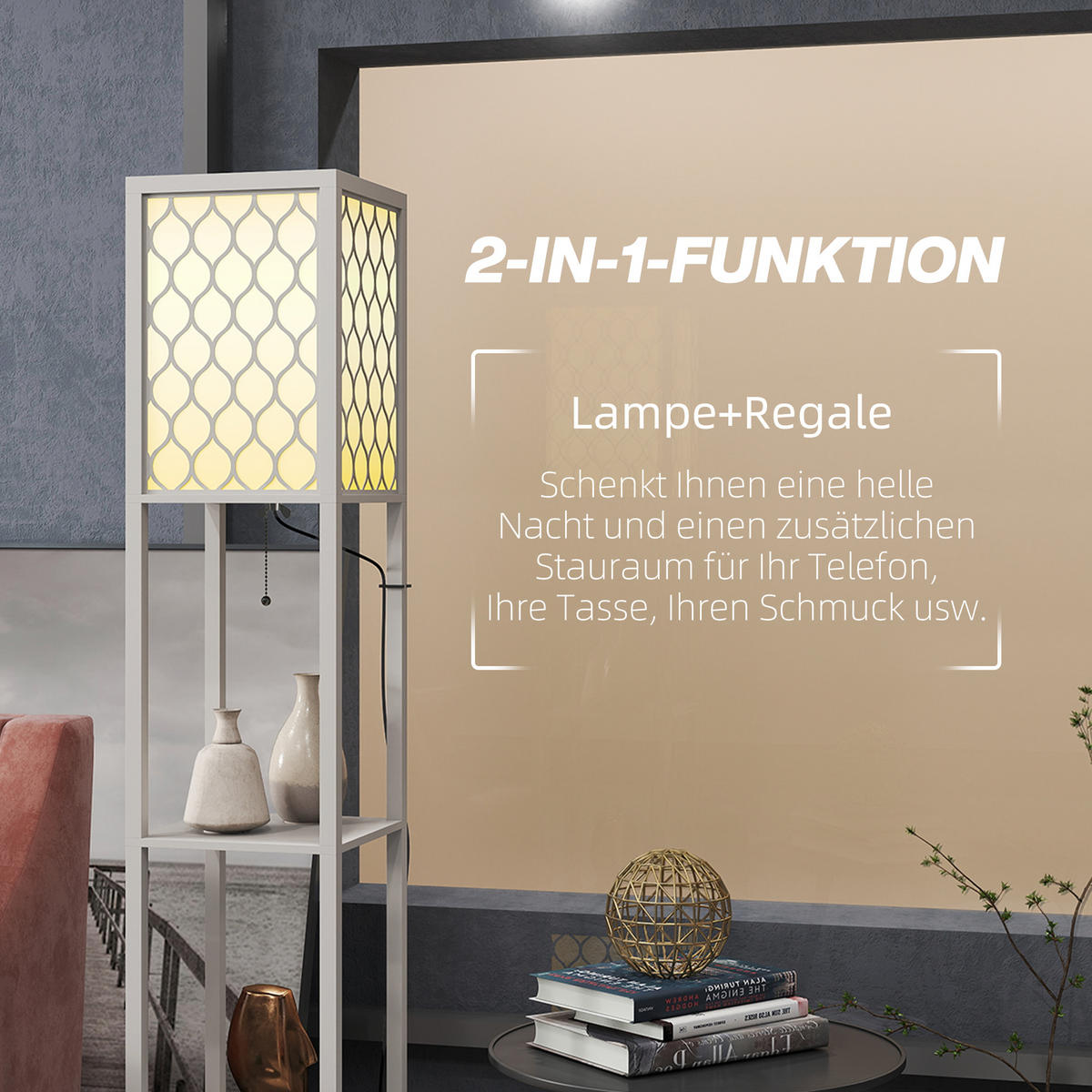STEHLAMPE MDF Kunststoff Hellgrau - Hellgrau, Holzwerkstoff (26/26/156cm) - HOMCOM