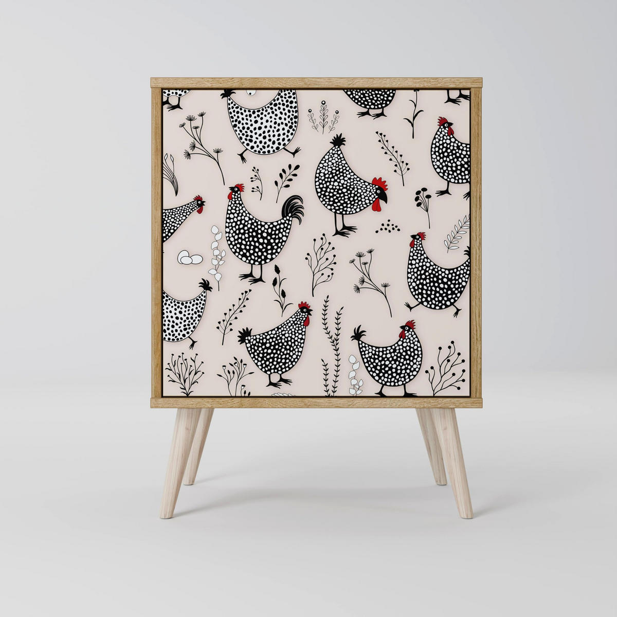 SIDEBOARD HAPPY HENS, Grau, 57,5x42x67,5 cm, Schwarze Metall-Rahmenfüße - Multicolor/Schwarz, Holzwerkstoff/Metall (57.5/67.5/42cm) - SpaceRebels