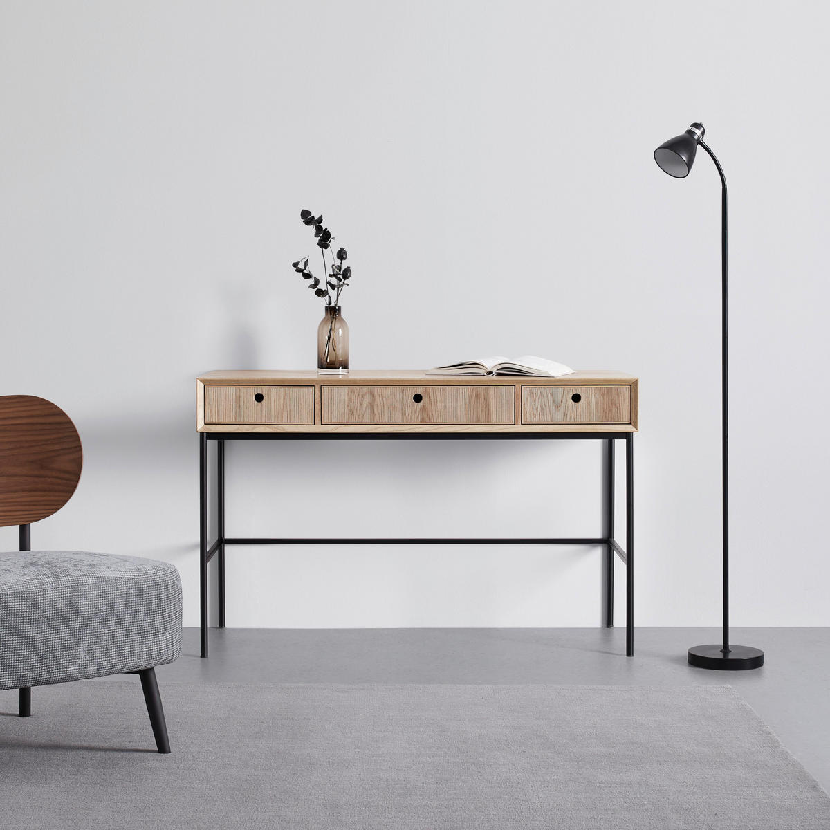 KONSOLENTISCH Milano Esche/Schwarz MDF - Naturfarben, Holz (77/120/40cm) - Bessagi Home