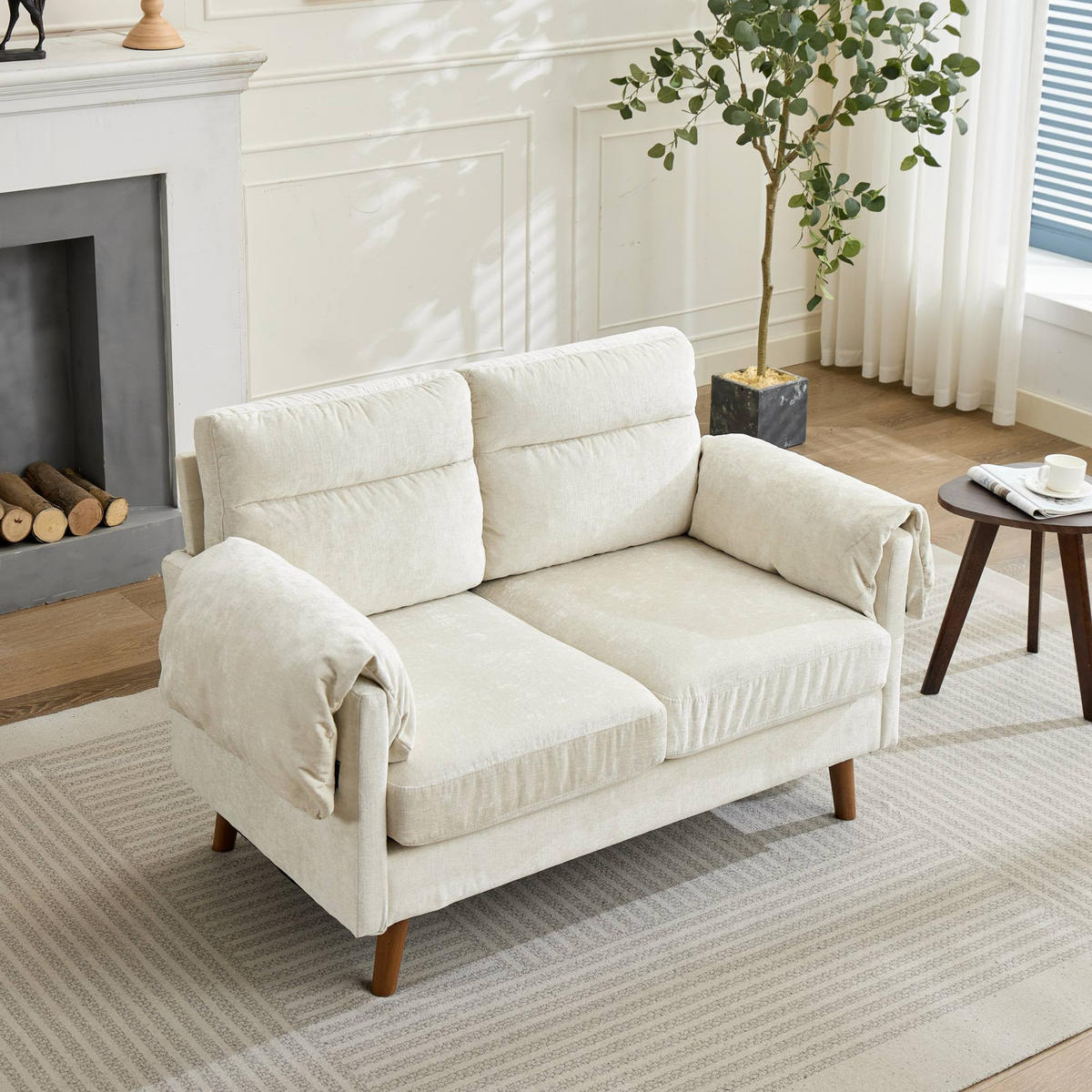 2-SITZER SOFA Chenille Beige - Beige, Holzwerkstoff/Textil (70/85/124cm) - WISHDOR