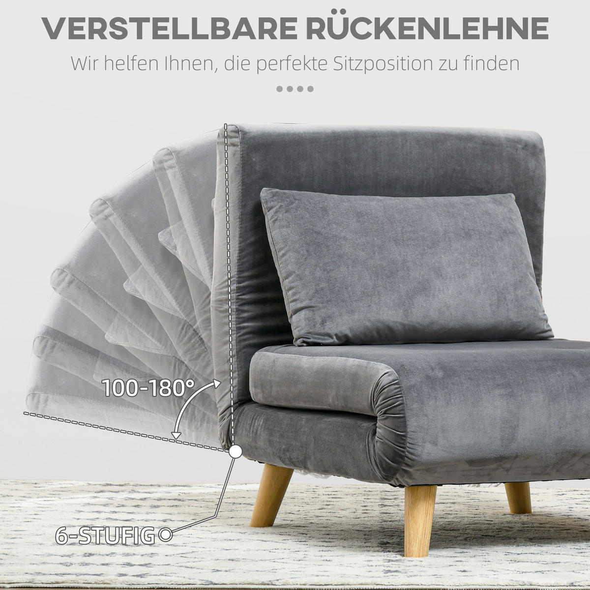 SCHLAFSESSEL, Samt, Gummiholz, Grau - Grau, Textil (78/79/72cm) - HOMCOM