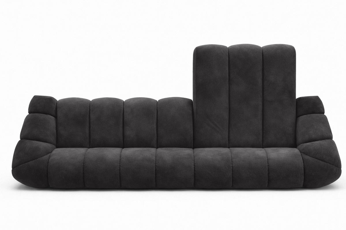 ECKSOFA Modulare L-Form, Veloursstoff Bluvel, Schwarz, Rechts, CROISSANT XL - Schwarz, Holz (340/190cm) - Kaiser Möbel