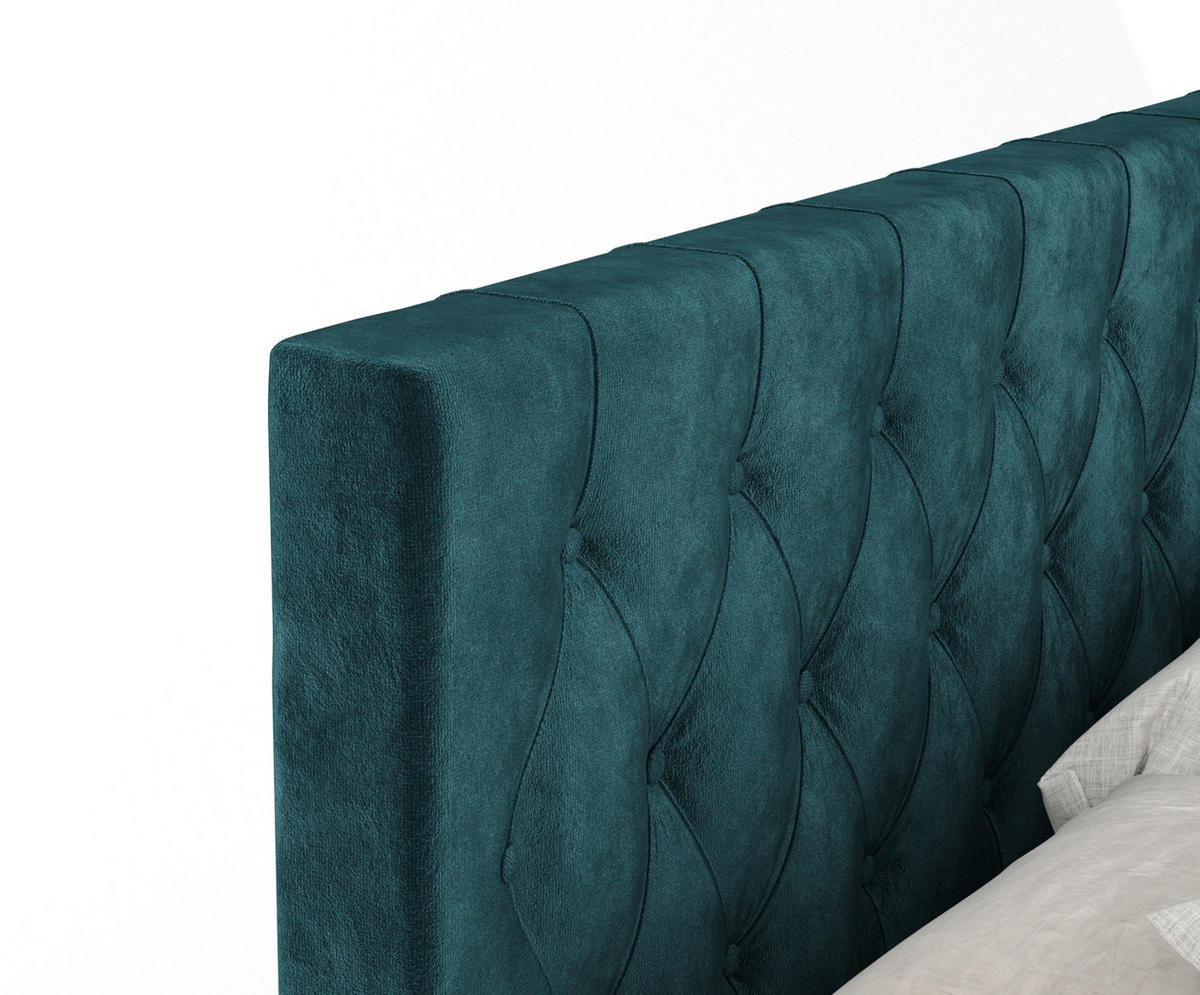 BOXSPRINGBETT Excelsior Türkisfarben 200/200 cm mit Latex-Topper - Türkis/Silberfarben, Holz/Holzwerkstoff (200/200cm) - Maison de Reve