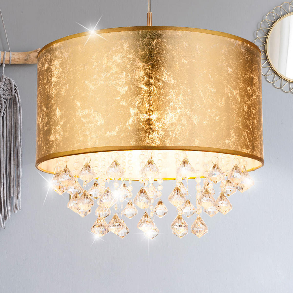 LED HÄNGELEUCHTE AMY Textil Gold - Goldfarben, Metall (40/40/140cm) - Globo Lighting