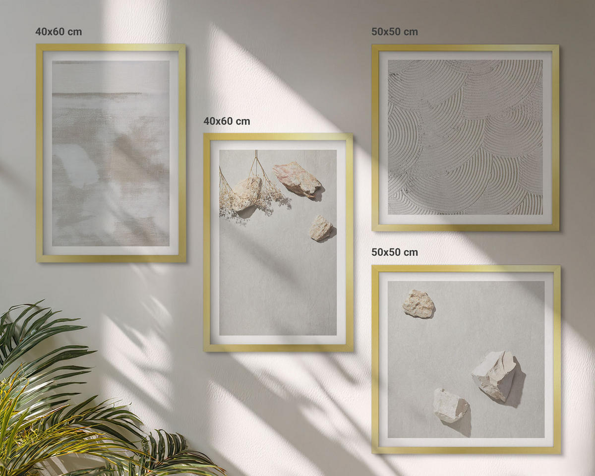 WANDBILDER 4er Set - 50x50 cm & 40x60 cm Goldrahmen - Boho-Textur aus Sandsteinen - Goldfarben, Kunststoff (50/50cm) - ArtPrintCave