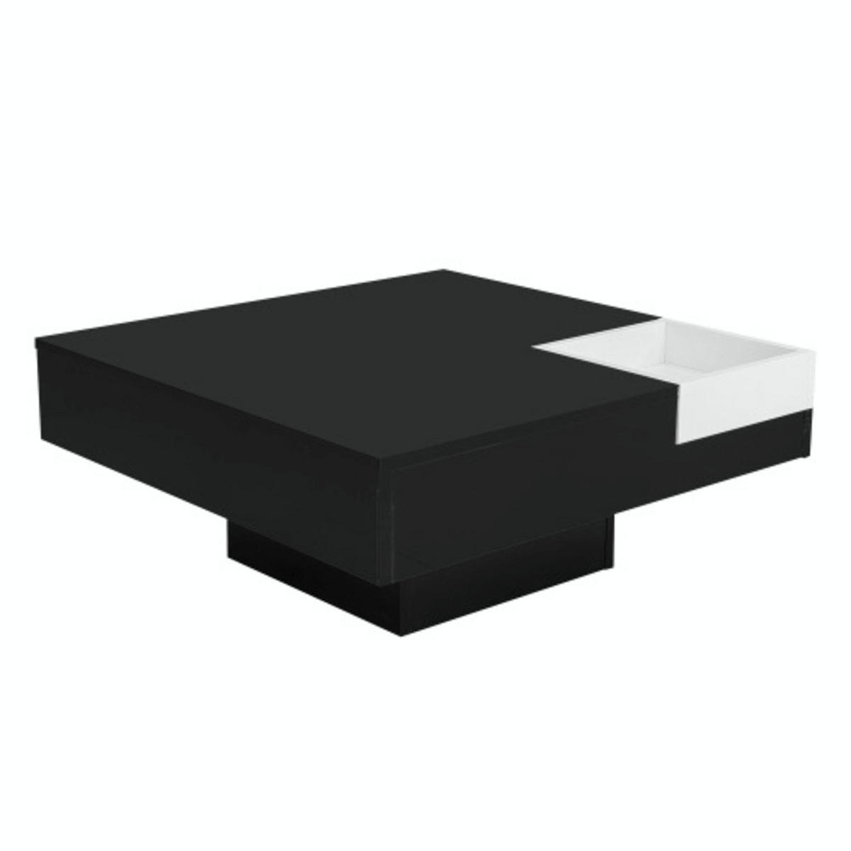 COUCHTISCH Schwarz-weiß aus Spanplatte mit Hochglanzoberfläche und LED-Streifen 72×72×30 cm - Schwarz, Holzwerkstoff (72/72/30cm) - Luhomfu