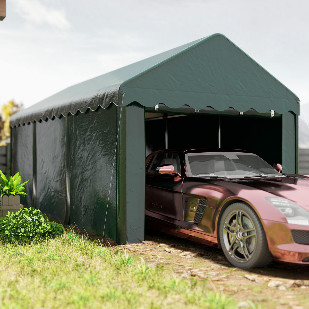 FAHRRADGARAGE DE-16852 3x6m mit 2 Rolltüren Grün - Grün, Metall (300/280/594cm) - ComfortXL