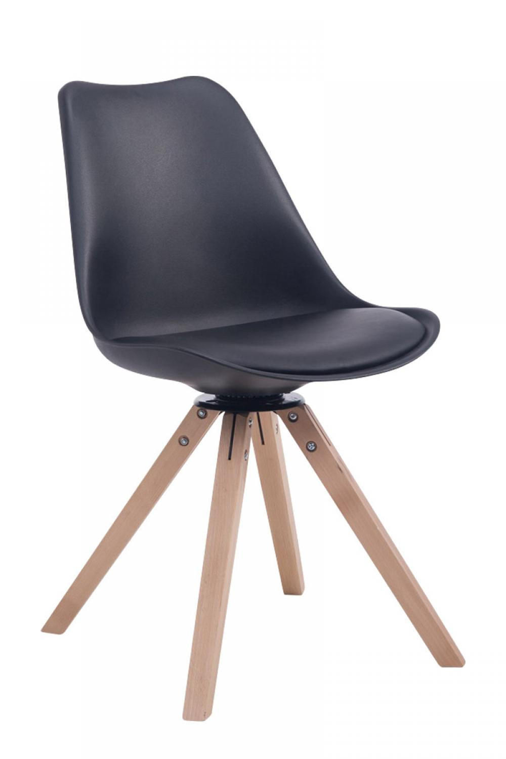 DREHSTUHL Lederlook schwarz - Eukalyptusholzfarben/Schwarz, Holz/Textil (48/84/56cm) - CLP